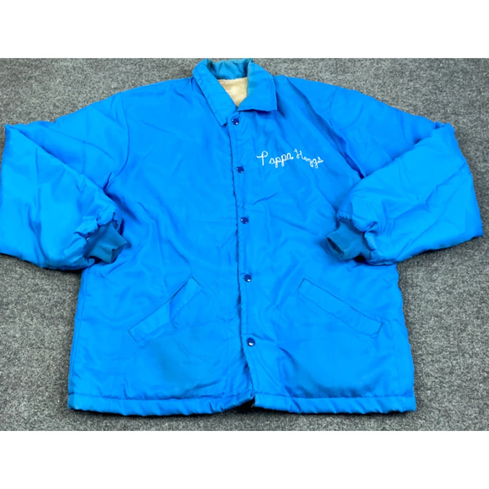 Vintage VTG 80s Michigan Garber Dukes Satin Snap Jacket Adult Large Pappa Hoggs Blue Embroidered Nylon Shell Lined Bomber USA Men Vegetative? Size US L / EU 52-54 / 3 - 6 Thumbnail