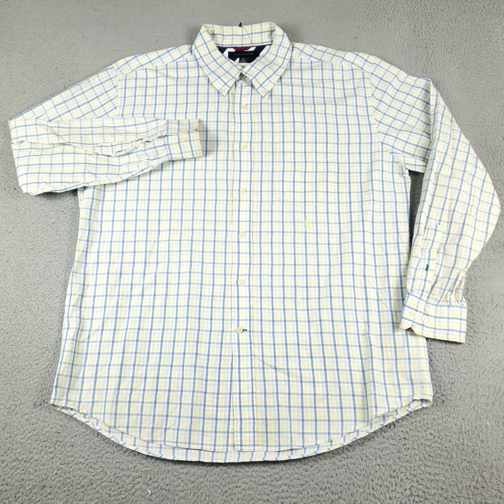Tommy Hilfiger Tommy Hilfiger Shirt Mens XL Yellow Blue Check Casual Button-Up Long Sleeve Size US XL / EU 56 / 4 - 2 Thumbnail