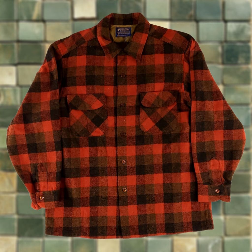 Pendleton VINTAGE Pendleton Board Shirt Buffalo Check Red Black Long Sleeve Mens L Size US L / EU 52-54 / 3 - 1 Thumbnail