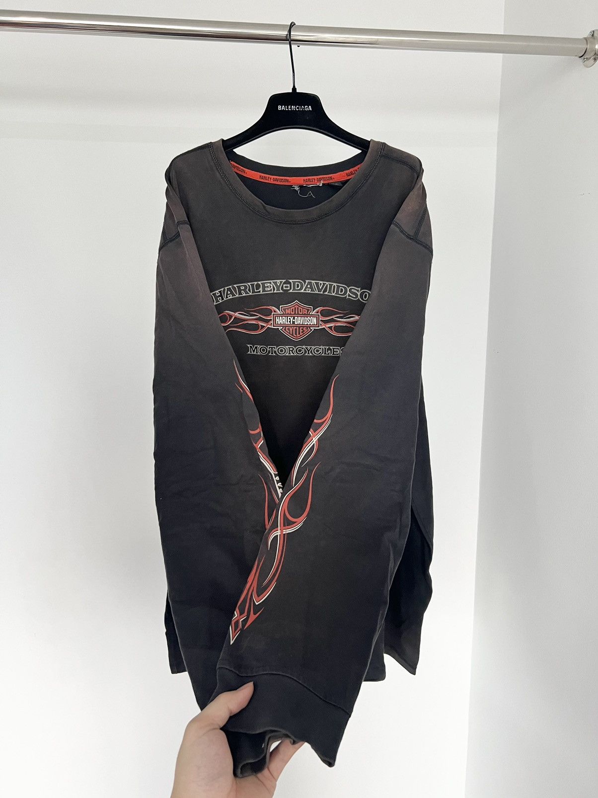 Image of Vintage Harley Davidson Sun Faded Flame Long Sleeve in Black, Men's (Size 2XL)