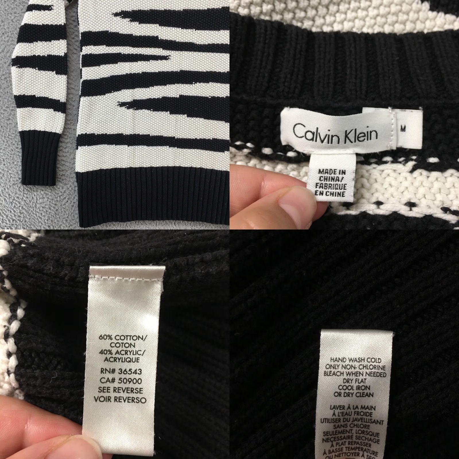 Calvin Klein Calvin Klein Pullover Sweater Top Womens M White Animal Print Cotton Blend Knit Shirt Ladies M White Animal Print Size M / US 6-8 / IT 42-44 - 10 Thumbnail