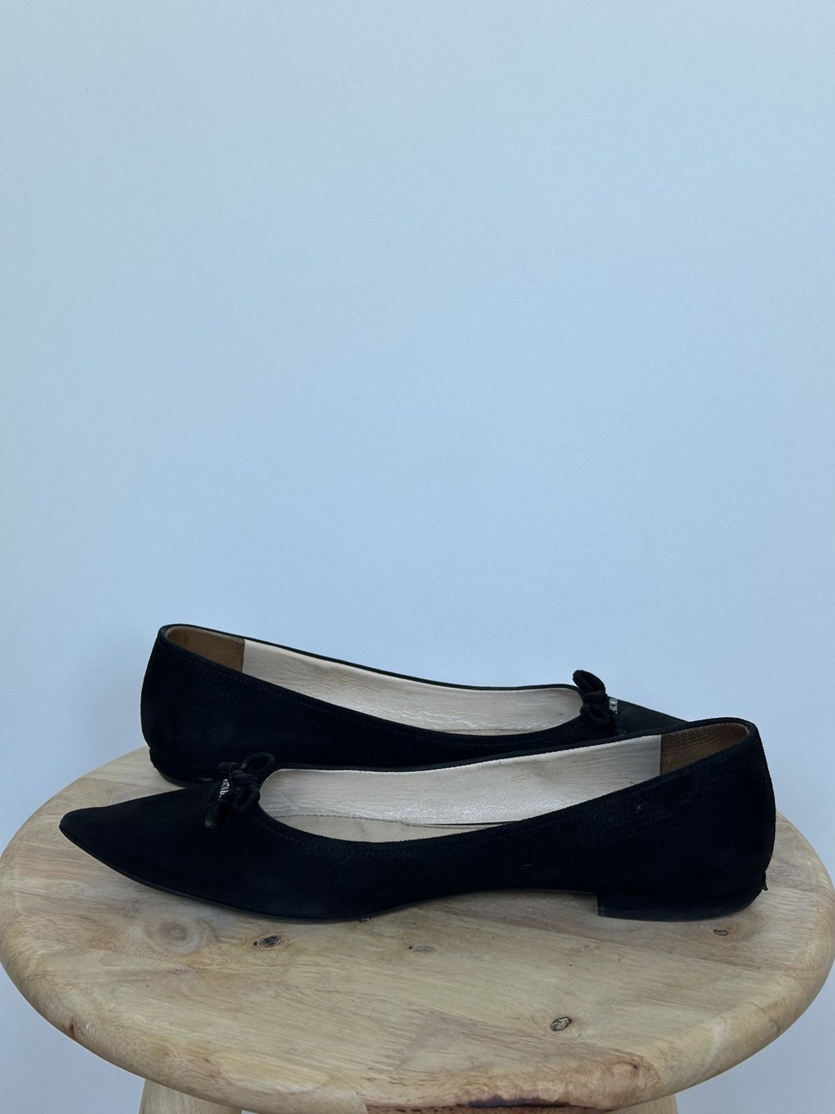 Prada Prada Black Suede Pointed Toe Ballet Flats With Metal Logo Size US 6 / IT 36 - 6 Thumbnail
