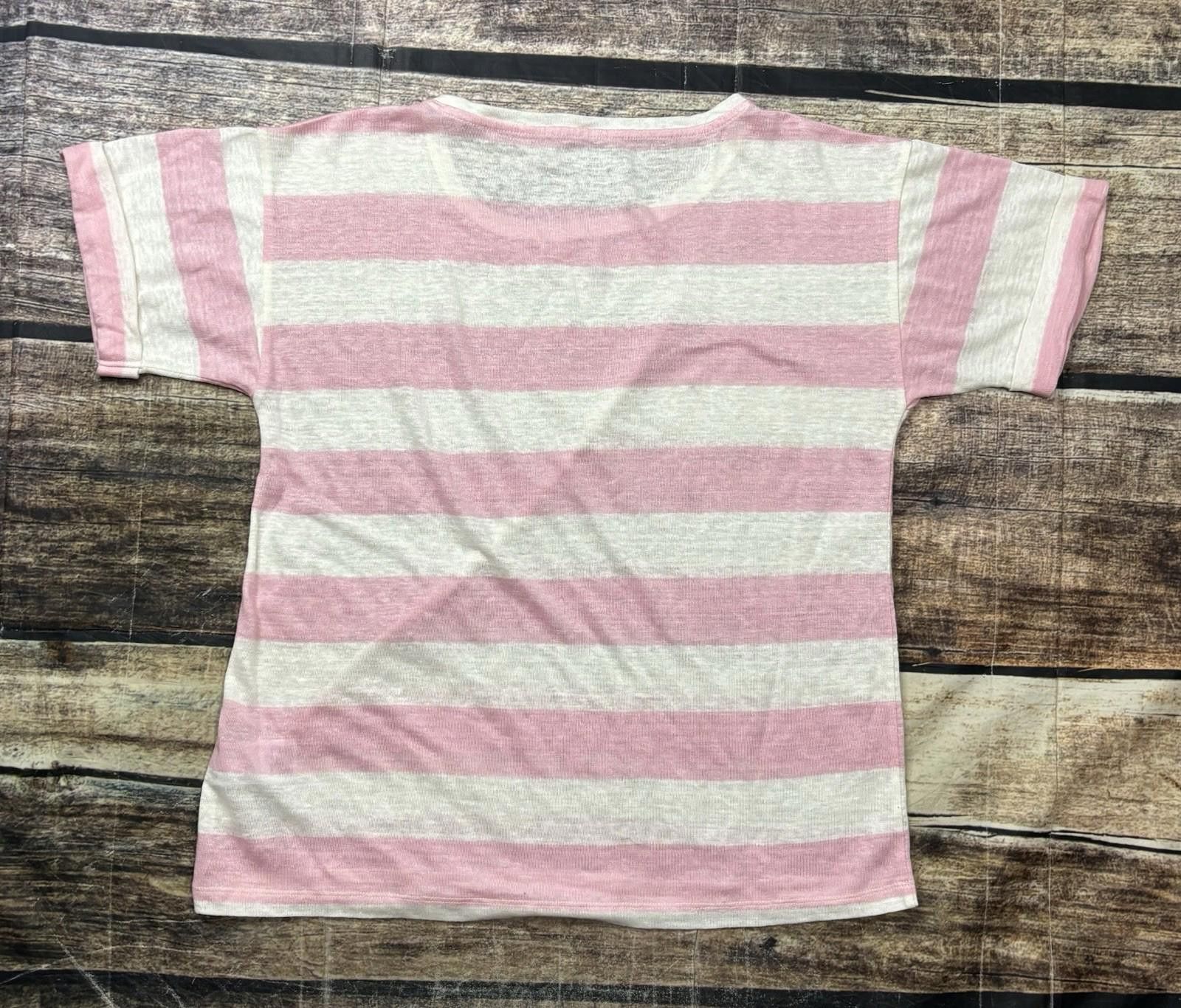 J.Crew J Crew Linen Tee Womens Small Top Pink White Striped Cuffed Size S / US 4 / IT 40 - 3 Thumbnail