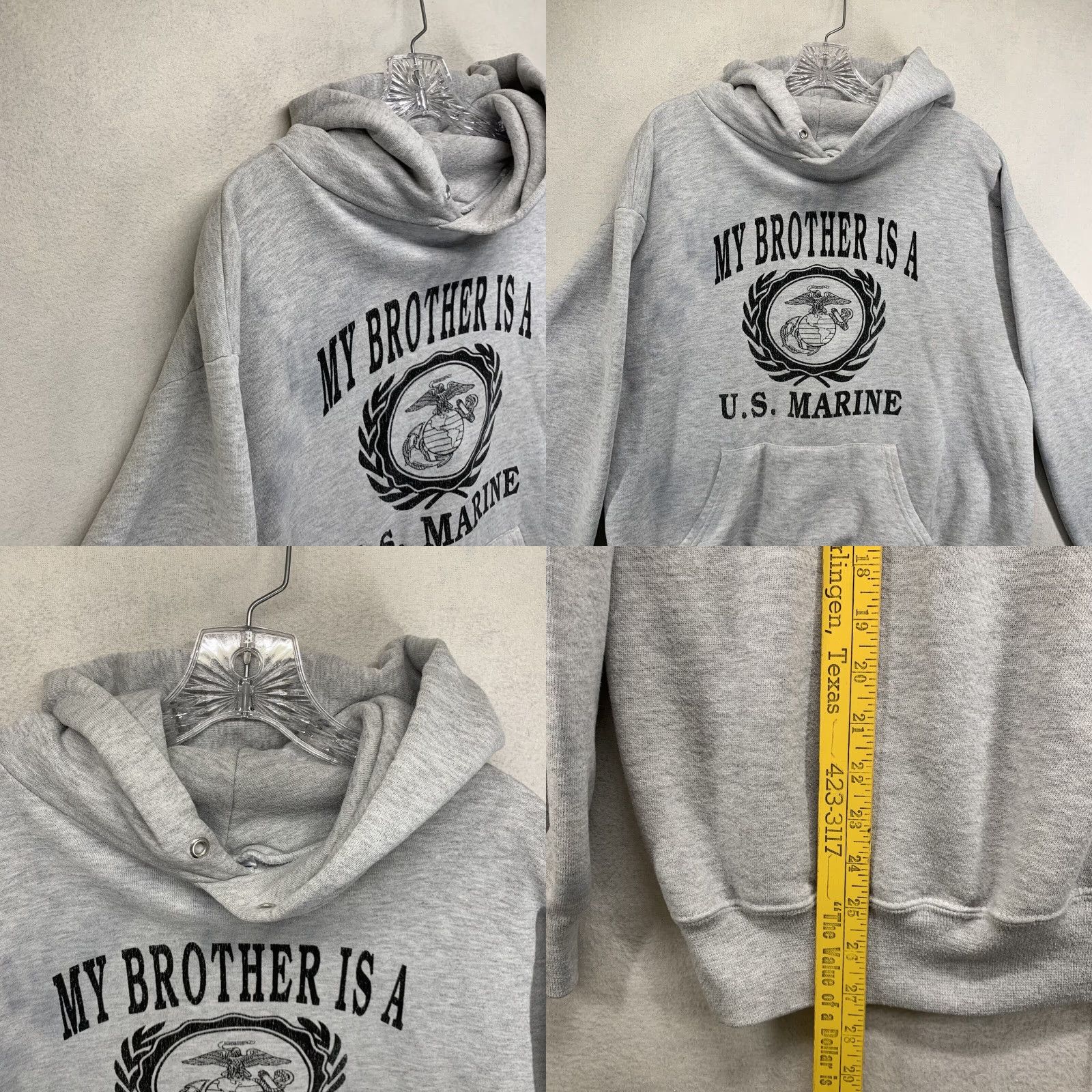 Jerzees VINTAGE United States Marine Corps Hoodie Mens Large Gray Cotton Polyester Fleece Graphic Print Navy Marine 90s Pullover JERZEES Size US L / EU 52-54 / 3 - 8 Thumbnail