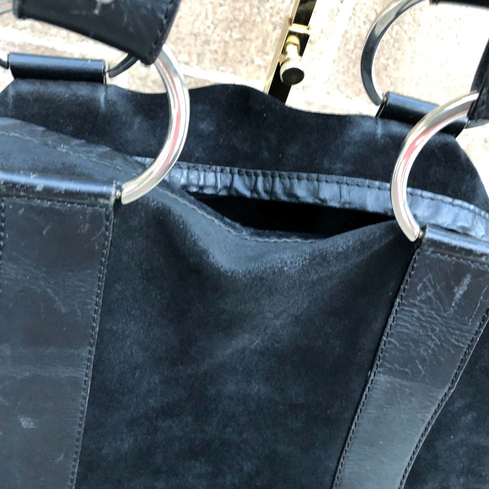 Vintage JANE AUGUST Designer Purse Shoulder Hand Bag Black Leather Suede Large Size ONE SIZE - 4 Thumbnail