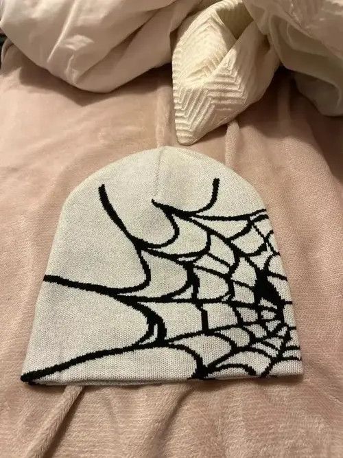 American Edition × Japanese Brand Spider Web Graphic Beanie Hat Black Vintage y2k Size ONE SIZE - 3 Thumbnail