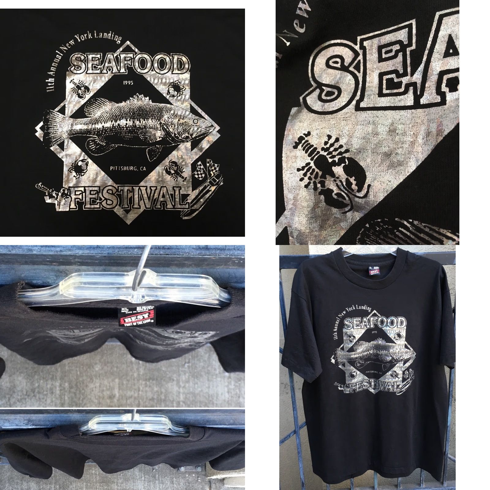 Fruit Of The Loom Vintage 1995 Seafood Festival Pittsburg CA T-Shirt 90s XL Silver Graphics Unisex Size US XL / EU 56 / 4 - 8 Thumbnail