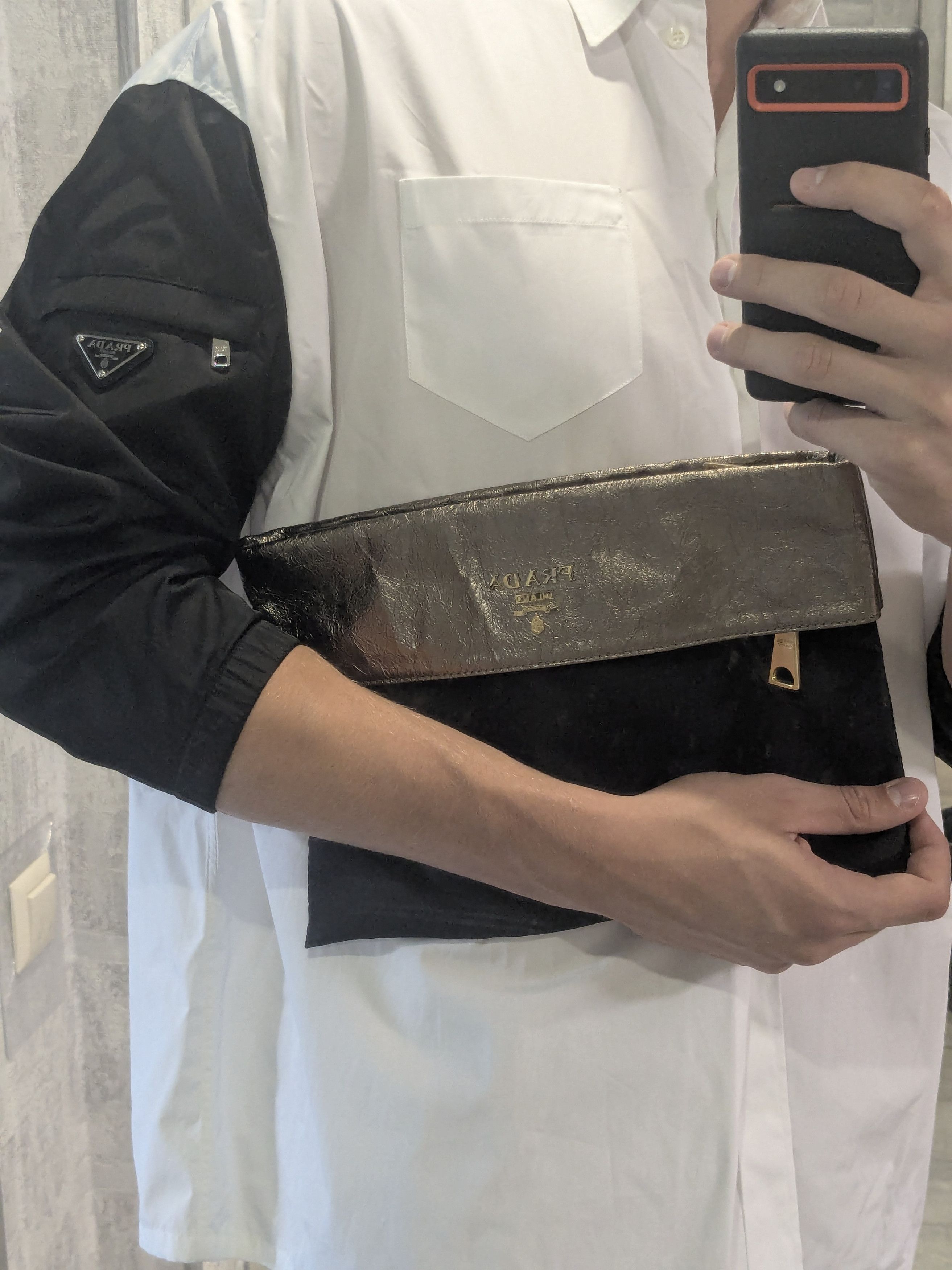 Prada Leather and neilon prada clutch bag black and Gold color Size ONE SIZE - 2 Thumbnail