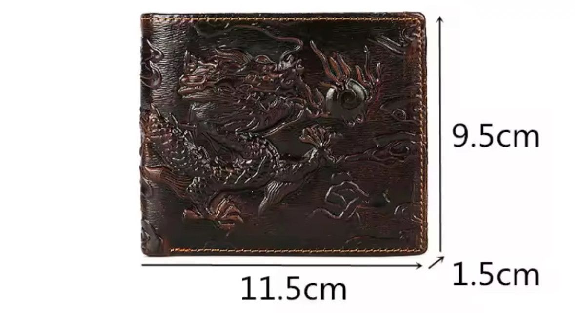 Vintage High Quality Leather Short Wallet 3D Dragon Card Wallet Size ONE SIZE - 3 Thumbnail