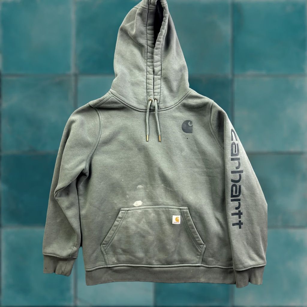 Carhartt Carhartt Hoodie Womens Large Green Fleece Pullover Logo Sleeve Casual Sweatshirt - Relaxed Fit | Crew Neck | Knit Cuff Hem - Winter Size L / US 10 / IT 46 - 1 Thumbnail