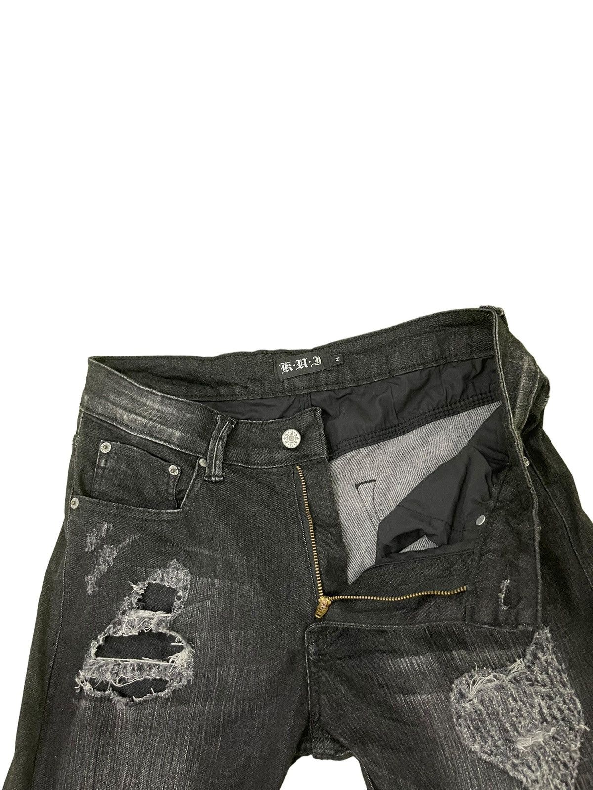 Japanese Brand Distress Jeans K.U.I. Faded Black Skinny Stretch Denim 8🟦6 Size US 31 - 12 Thumbnail