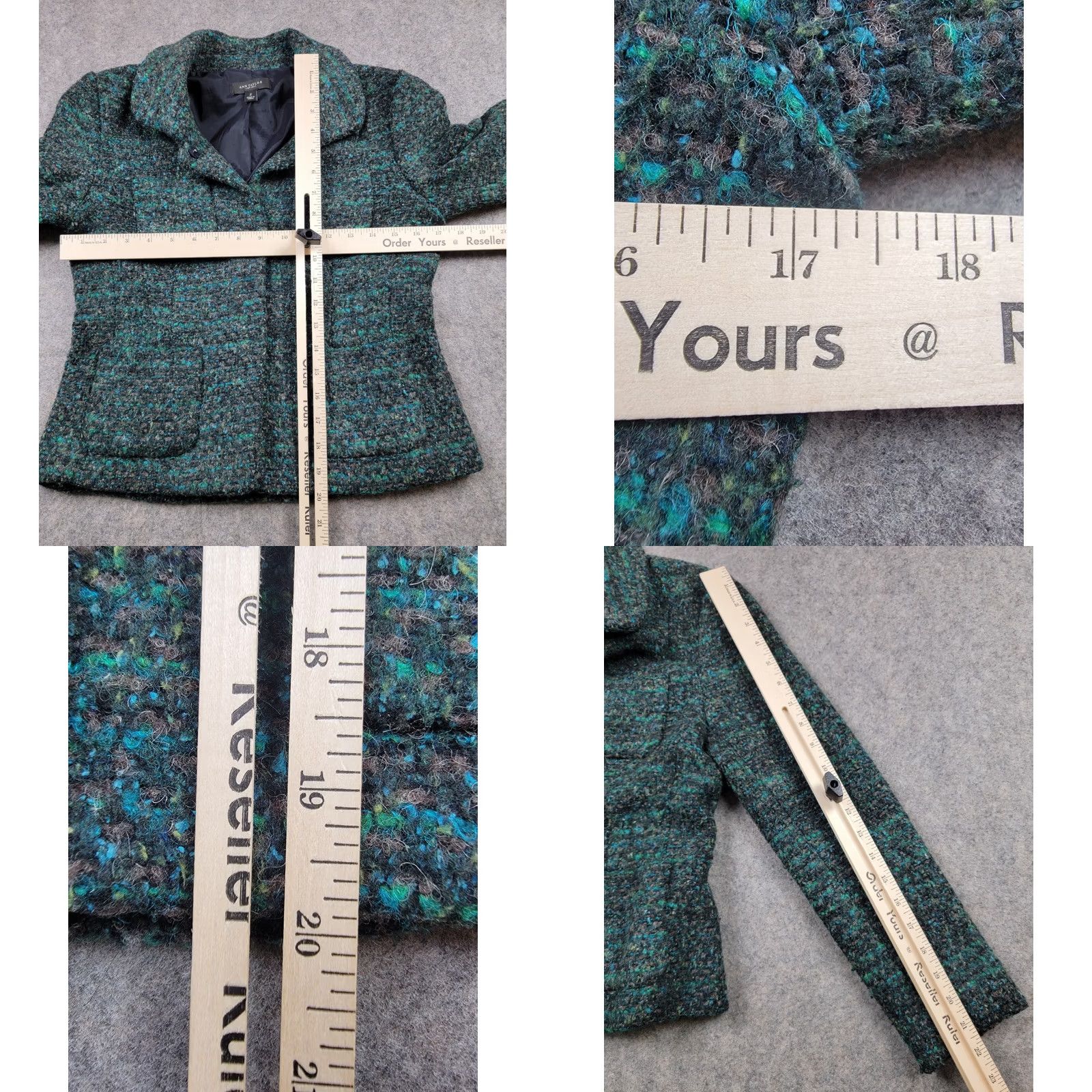 Ann Taylor Ann Taylor Blazer Womens 2 Green Black Blue Wool Blend Snap Button Lined Size XS / US 0-2 / IT 36-38 - 8 Thumbnail