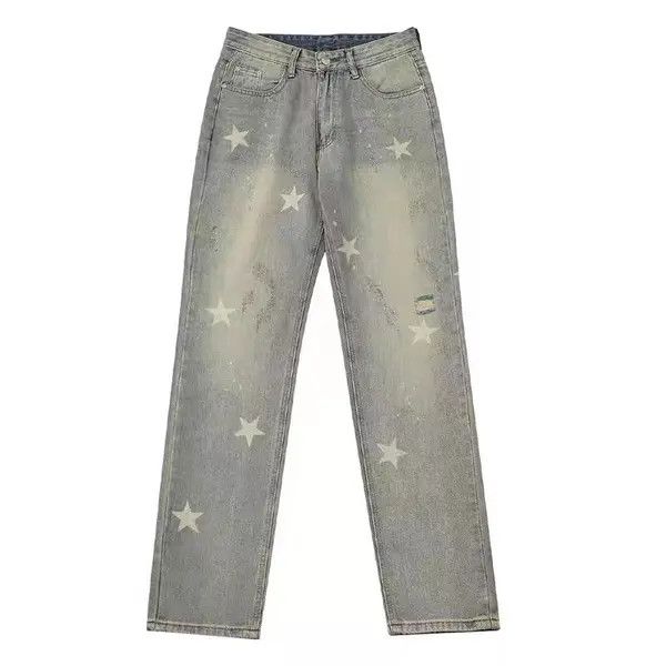 VIBE Retro High Street Distressed Star Yellow Mud Washed Jeans Size US 32 / EU 48 - 6 Thumbnail