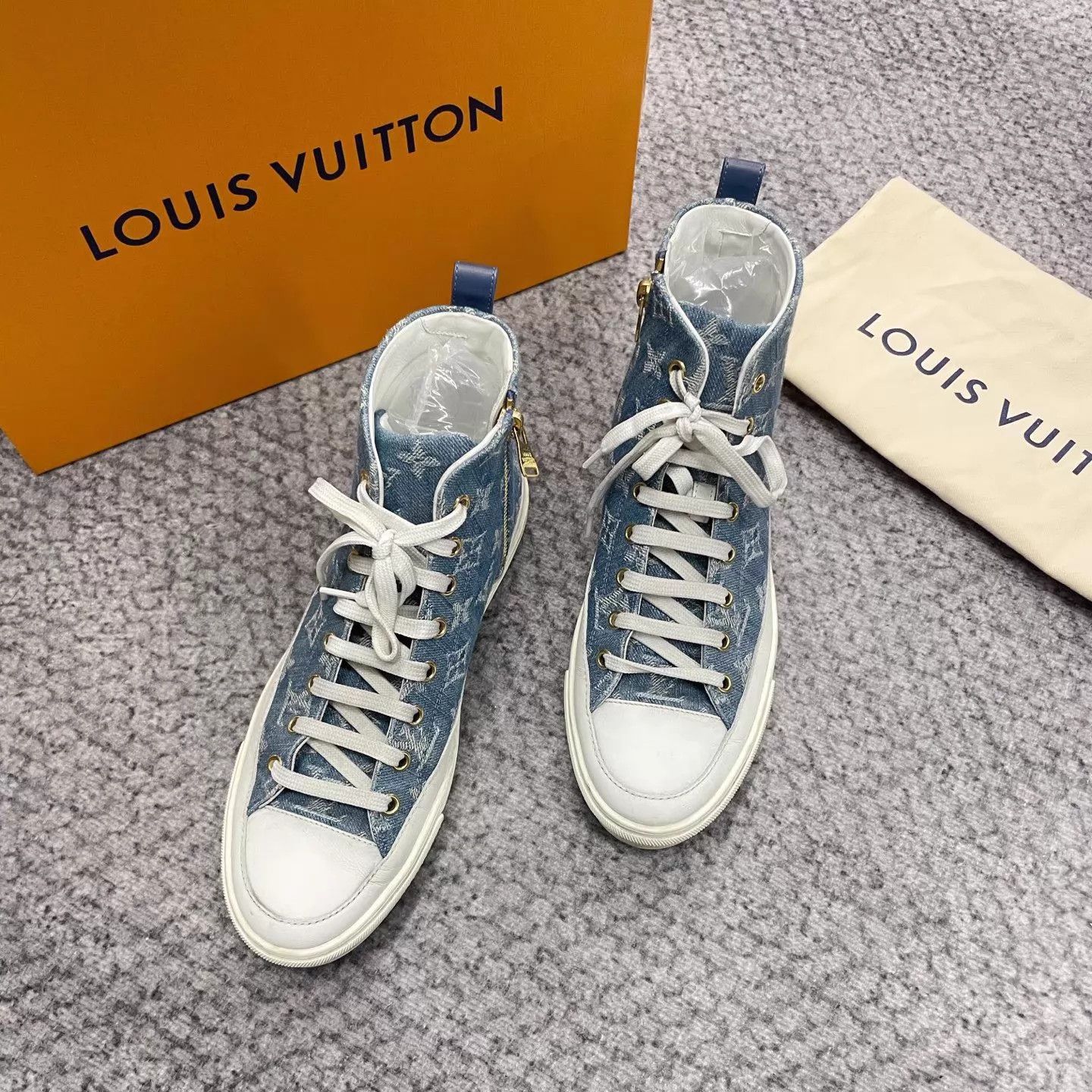 Louis Vuitton LV Stellar Denim Blue High-Top Sneakers Monogram Size US 7.5 / IT 37.5 - 2 Thumbnail