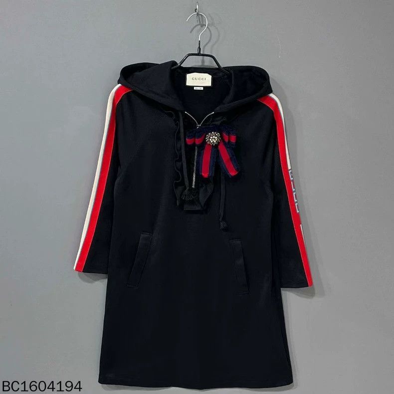Black Hoodie Dress with Ribbon Details- DMC