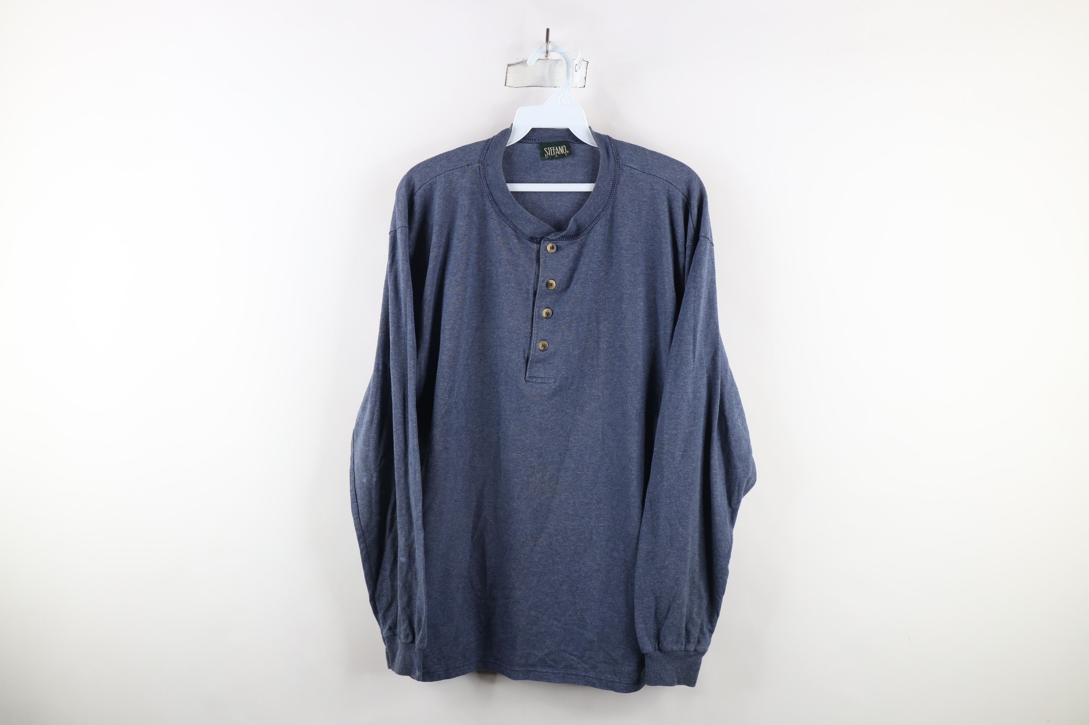 Vintage Vintage 90s Streetwear Blank Knit Long Sleeve Henley T-Shirt Size US M / EU 48-50 / 2 - 1 Thumbnail