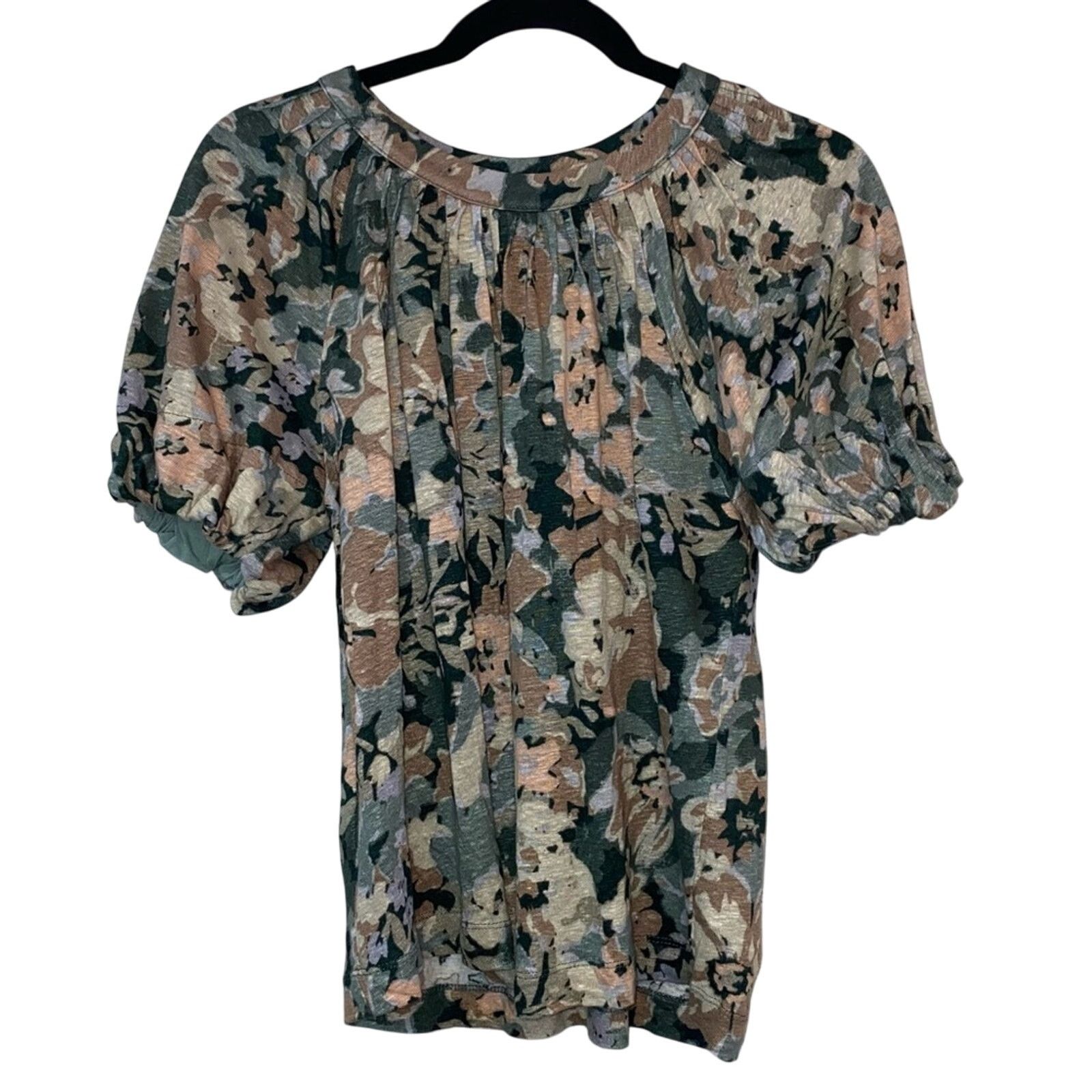 Anthropologie Maeve Floral Balloon Sleeve Short Sleeve Blouse Size S / US 4 / IT 40 - 1 Thumbnail