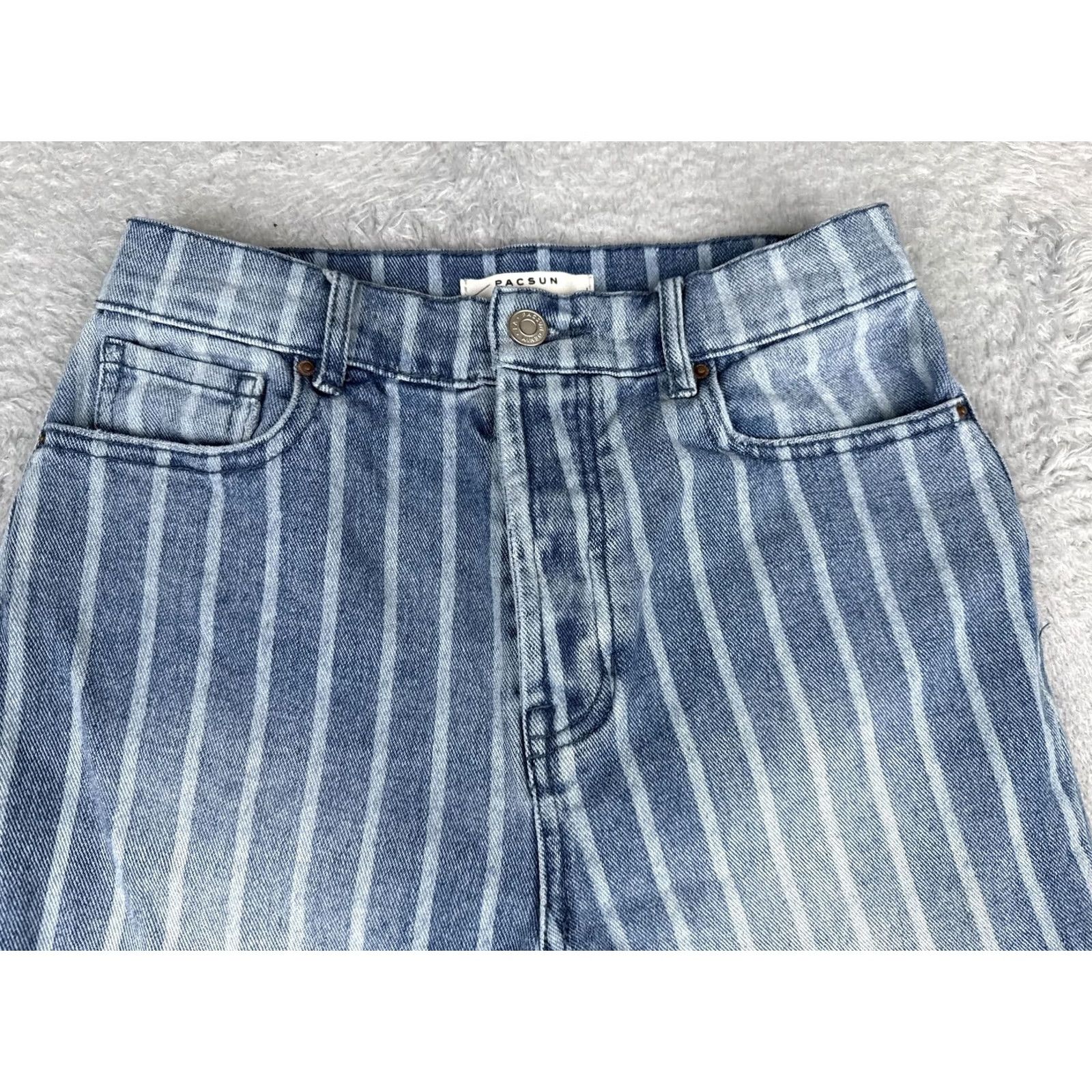 Pacsun PacSun Womens 29 Straight Jeans Blue Medium Wash High Rise Crop Striped 5-Pocket Denim Cotton N/A Size 29" - 4 Thumbnail
