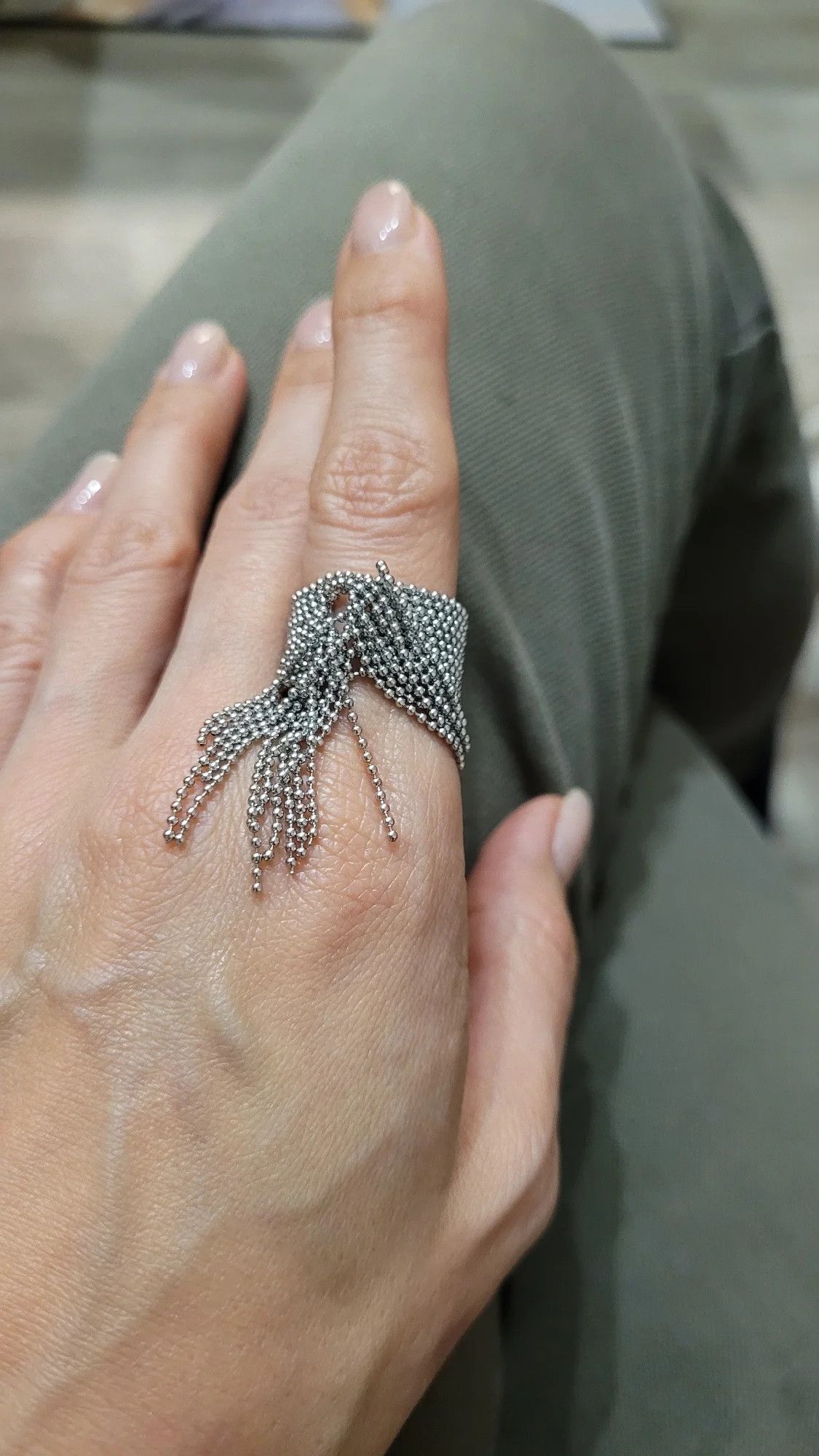 Jewelry Resizable 18K PVD Plated Stainless Steel Chain Tassel Ring Size ONE SIZE - 5 Thumbnail