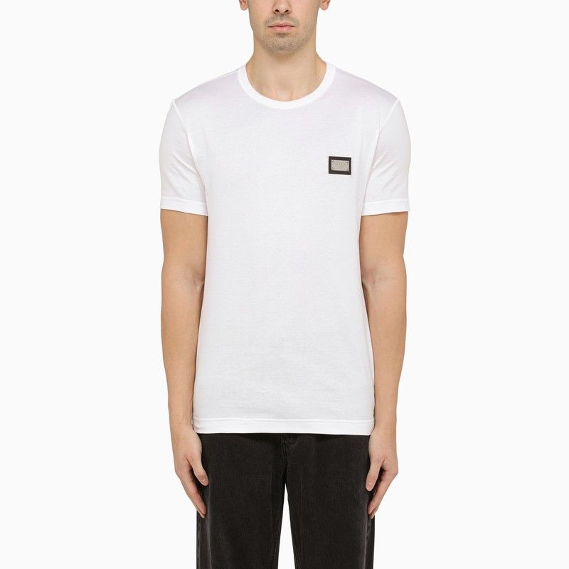 image of Dolce Gabbana Dolce&gabbana White Crewneck T-Shirt With Logo Plaque, Men's (Size Large)