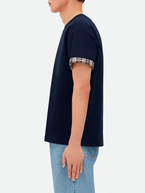 Bottega Veneta o1orln1125 Double Layer Checked Cotton T-Shirt in Blue Size US XL / EU 56 / 4 - 3 Thumbnail