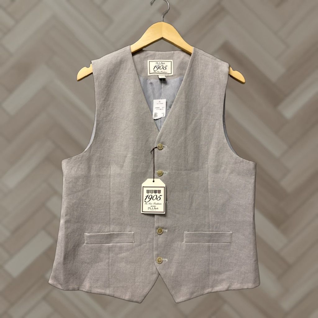 Vintage Jos A Bank Vest Jacket Mens Small Gray NWT 14034 Dress Vest Waistcoat Cotton Linen Solid Polyester Insulation Limited Edition Size US S / EU 44-46 / 1 - 1 Thumbnail