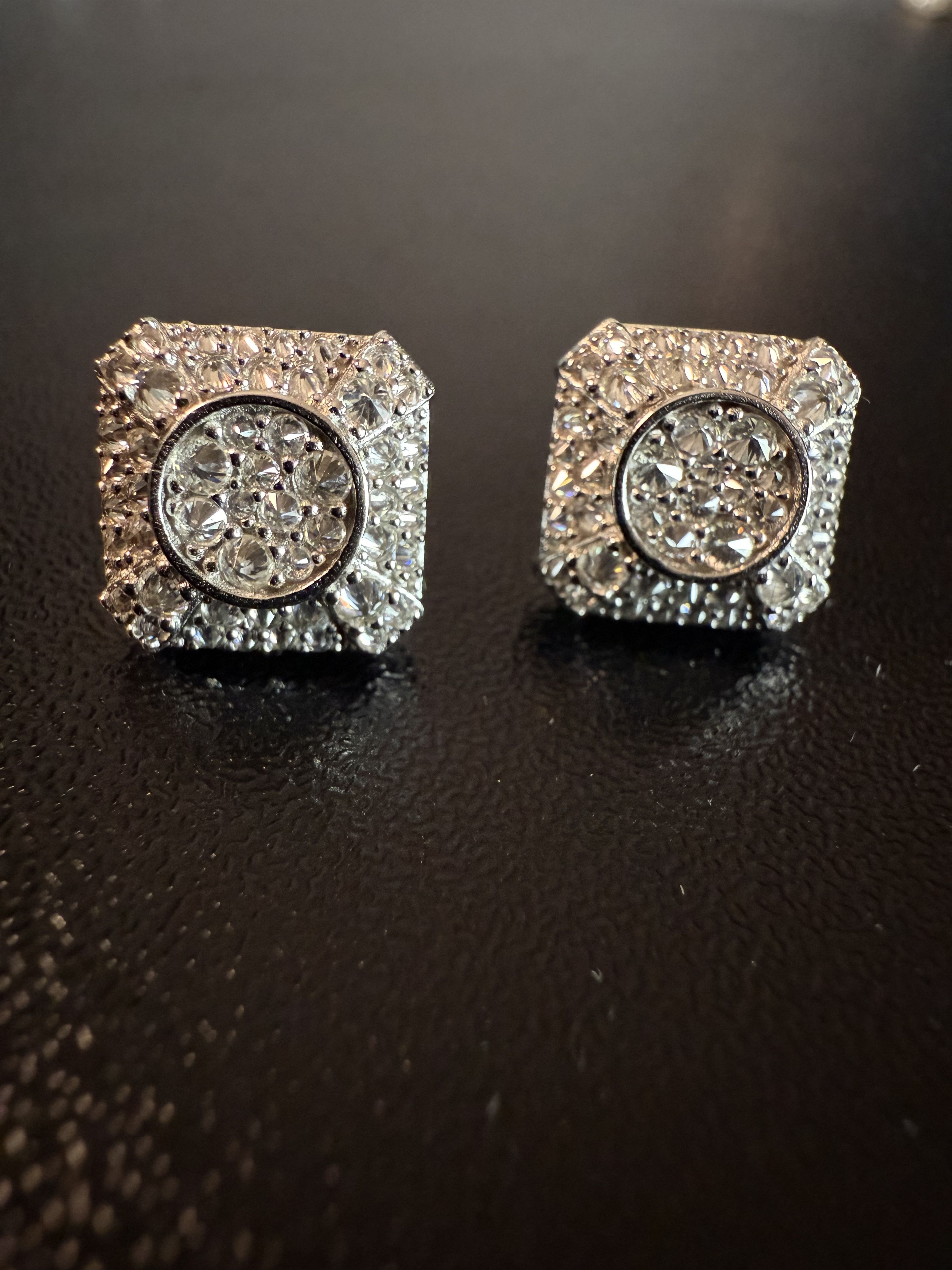Other Trap Square Halo Studs Moissanite mens 925silver earrings Size ONE SIZE - 5 Thumbnail