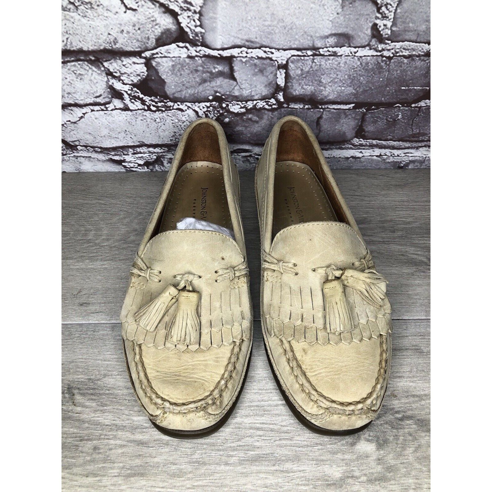Johnston & Murphy Johnston Murphy Passport Beige Leather Tassel Kiltie Loafers Size US 8.5 / EU 41-42 - 10 Thumbnail