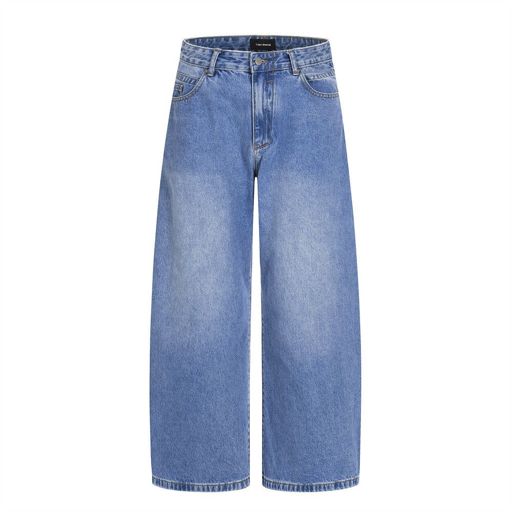 Jean Men's washed retro straight punk distressed loose jeans Size US 32 / EU 48 - 1 Thumbnail