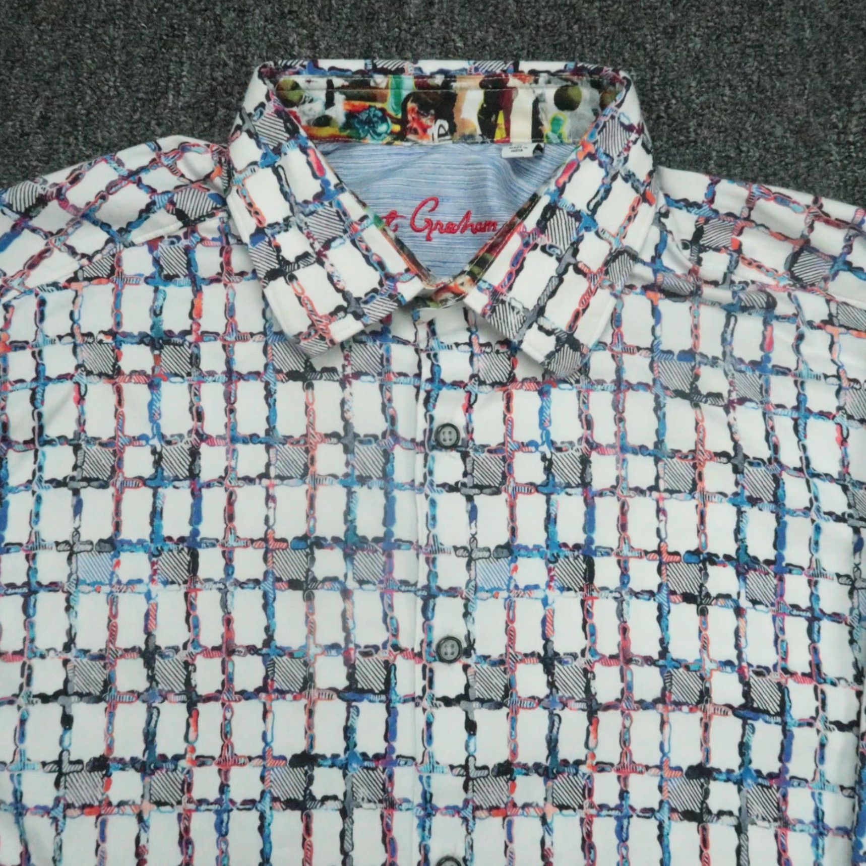 Robert Graham Robert Graham Shirt Mens Large White Abstract Check Classic Fit Long Sleeve Button-Up Size US L / EU 52-54 / 3 - 2 Thumbnail