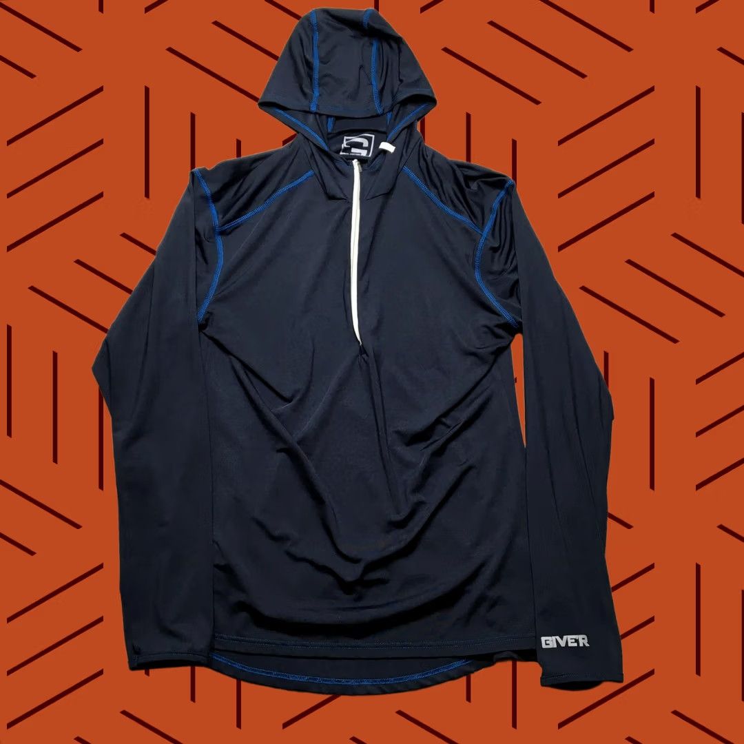 Layer 8 Give'r Pullover Hoodie Men Large Athletic Running Thumb Holes Outdoor Navy Blue 1/4 Zip Slit Hooded Sleeves Size US L / EU 52-54 / 3 - 1 Thumbnail