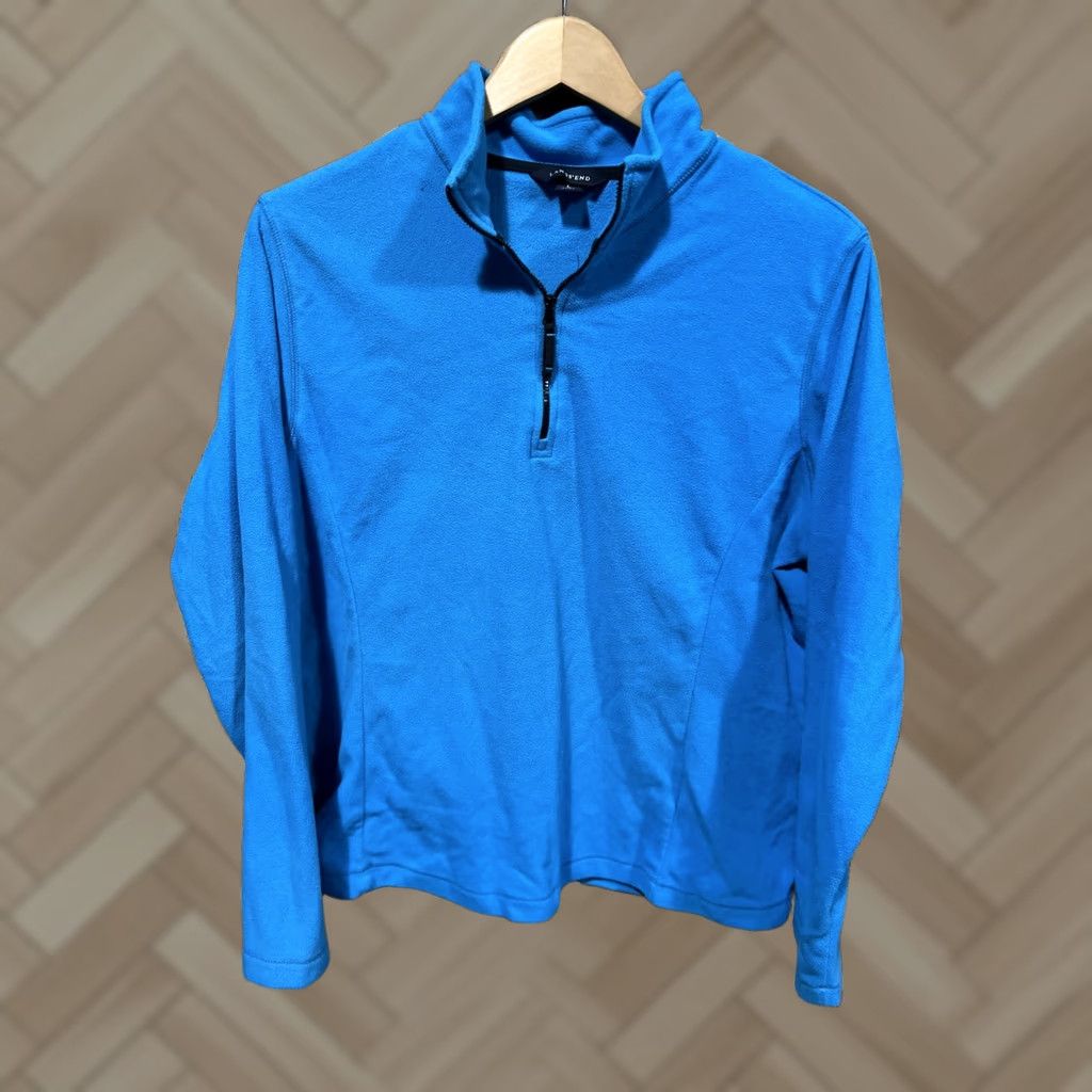 Lands' End Lands' End Fleece Pullover Womens Size L 1/4 Zip Long Sleeve Blue Solid Sweatshirt Size L / US 10 / IT 46 - 1 Thumbnail