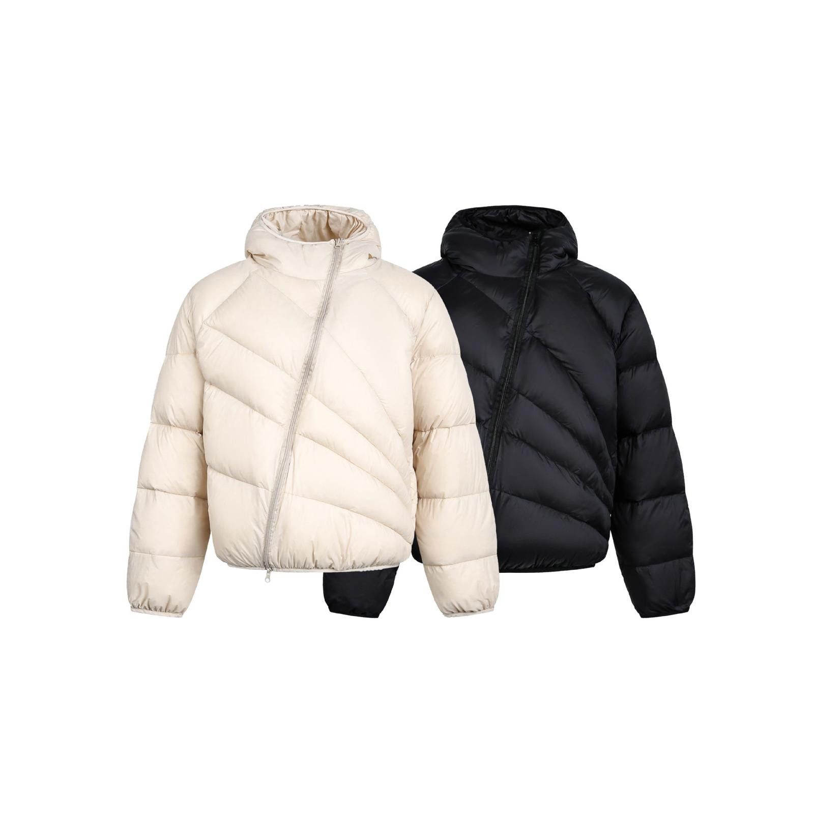 Japanese Brand Beige Asymmetrical Zip Puffer Jacket, Quilted Outerwear Size US M / EU 48-50 / 2 - 5 Thumbnail