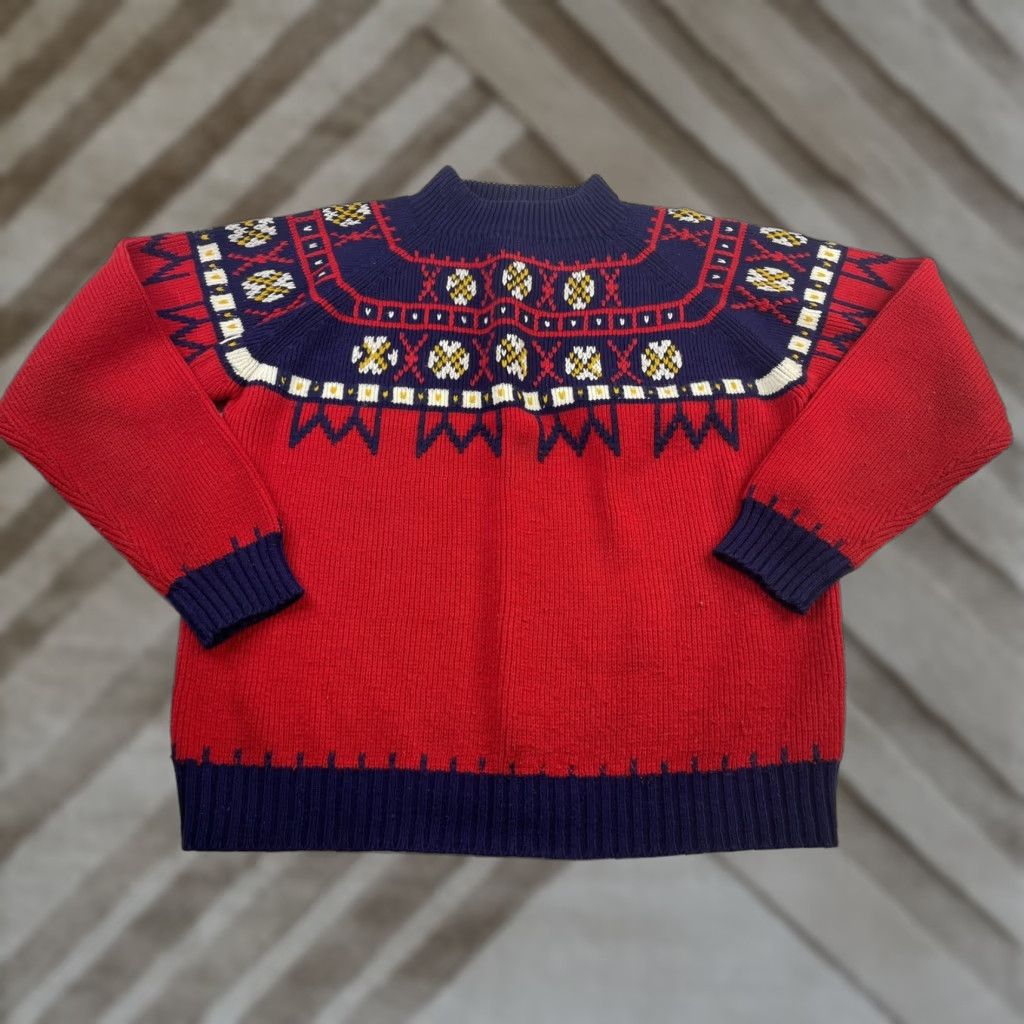 JCPenney VINTAGE JC Penney Crew Neck Sweater Knit Acrylic Holiday Large L Blue Red White 1970s Nordic Fair Isle Size US L / EU 52-54 / 3 - 1 Thumbnail