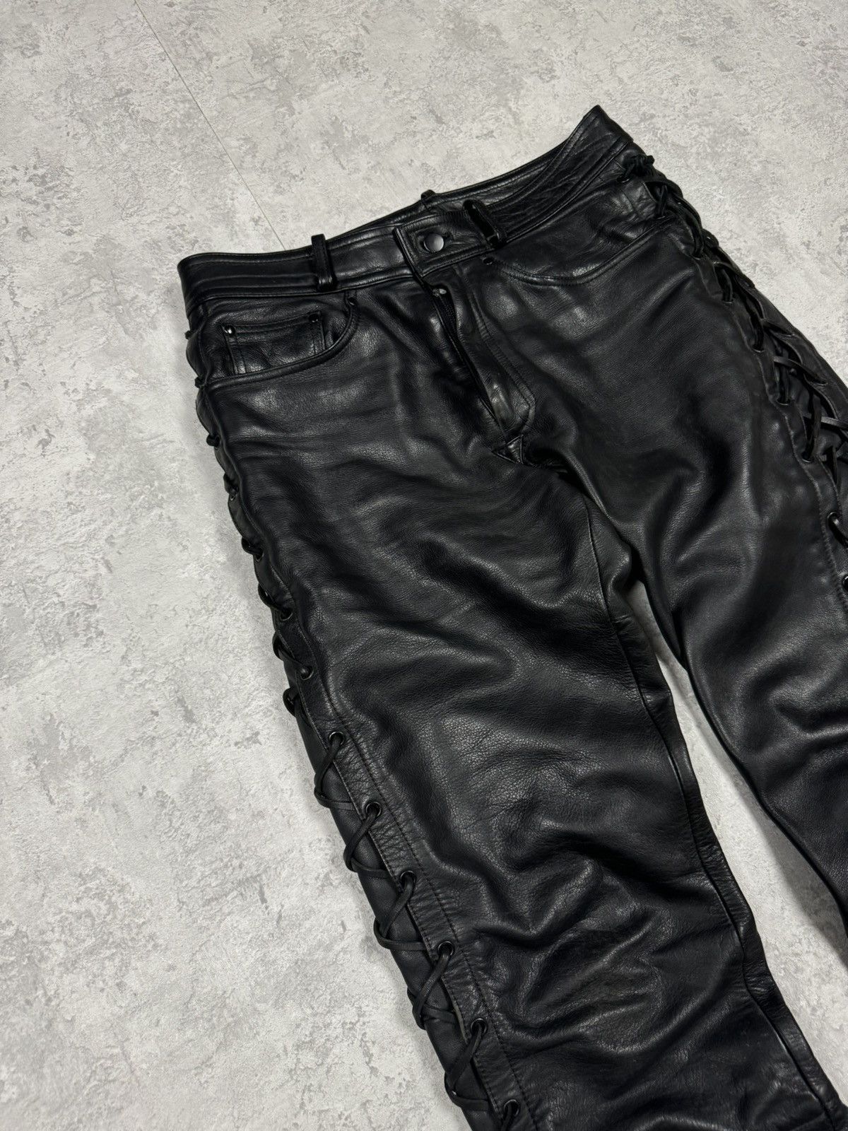 Genuine Leather Vintage Genuine Leather Motorcycle Biker Pants Stripes Siz52 Size US 35 - 5 Thumbnail