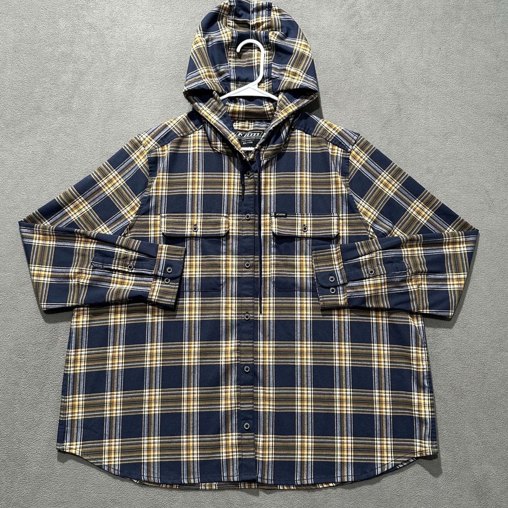 Vintage KLIM Ginny Mountain Midweight Stretch Flannel Hoodie Womens 2X Plaid Blue Tan Cardigan Casual Travel Fall Winter Spring 2X Womens Hooded Shirt Size XXL / US 16-18 / IT 52-54 - 2 Thumbnail