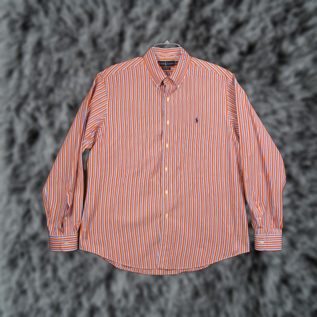Ralph Lauren VINTAGE Ralph Lauren Custom Fit Shirt XL Men's Orange Blue Stripe Size US XL / EU 56 / 4 - 1 Thumbnail