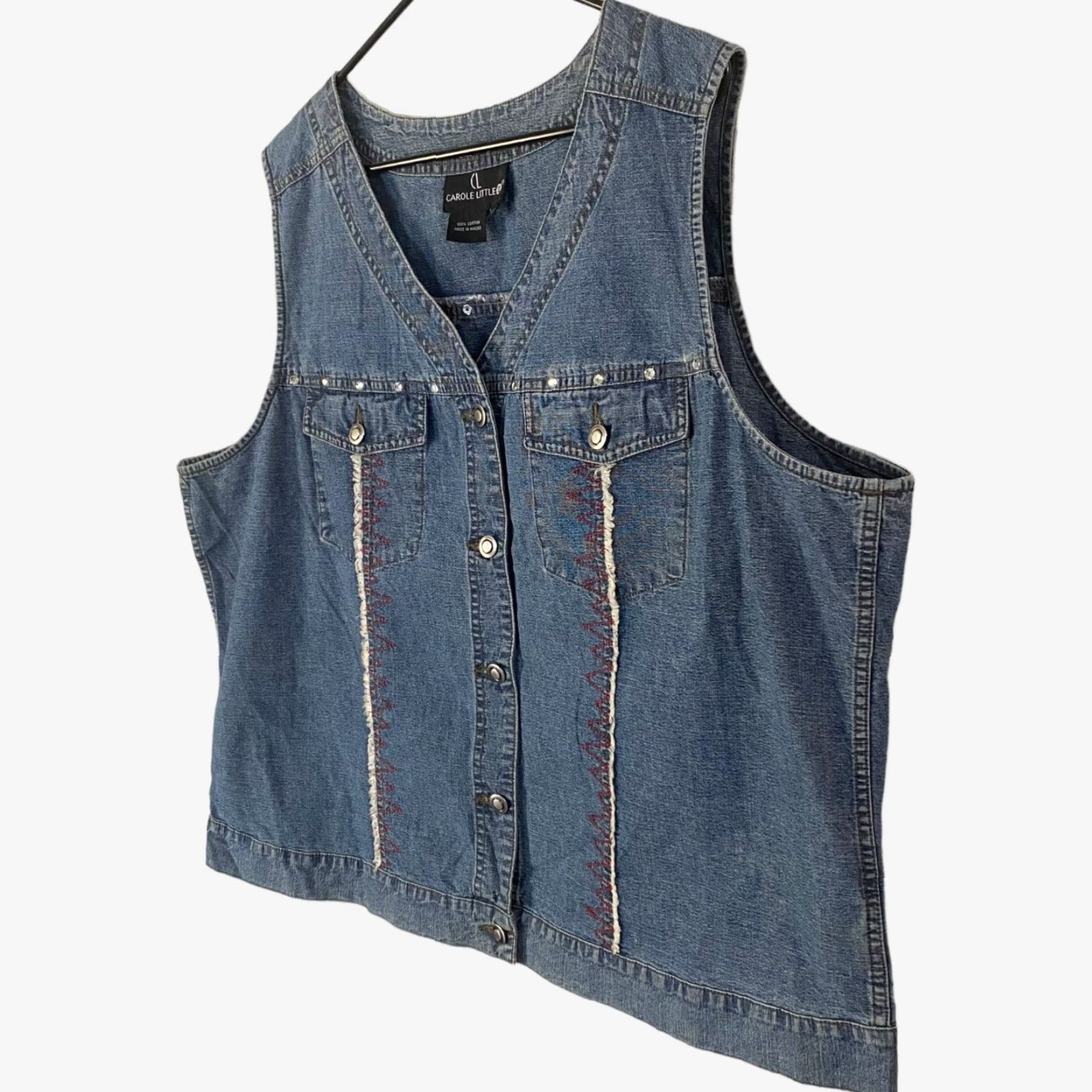 Vintage VINTAGE Carole Little Denim Vest Button-Up Stonebridge Rhinestones Womens Plus 20 Blue Vest Ladies 20s Size 3XL / US 20-22 - 3 Thumbnail