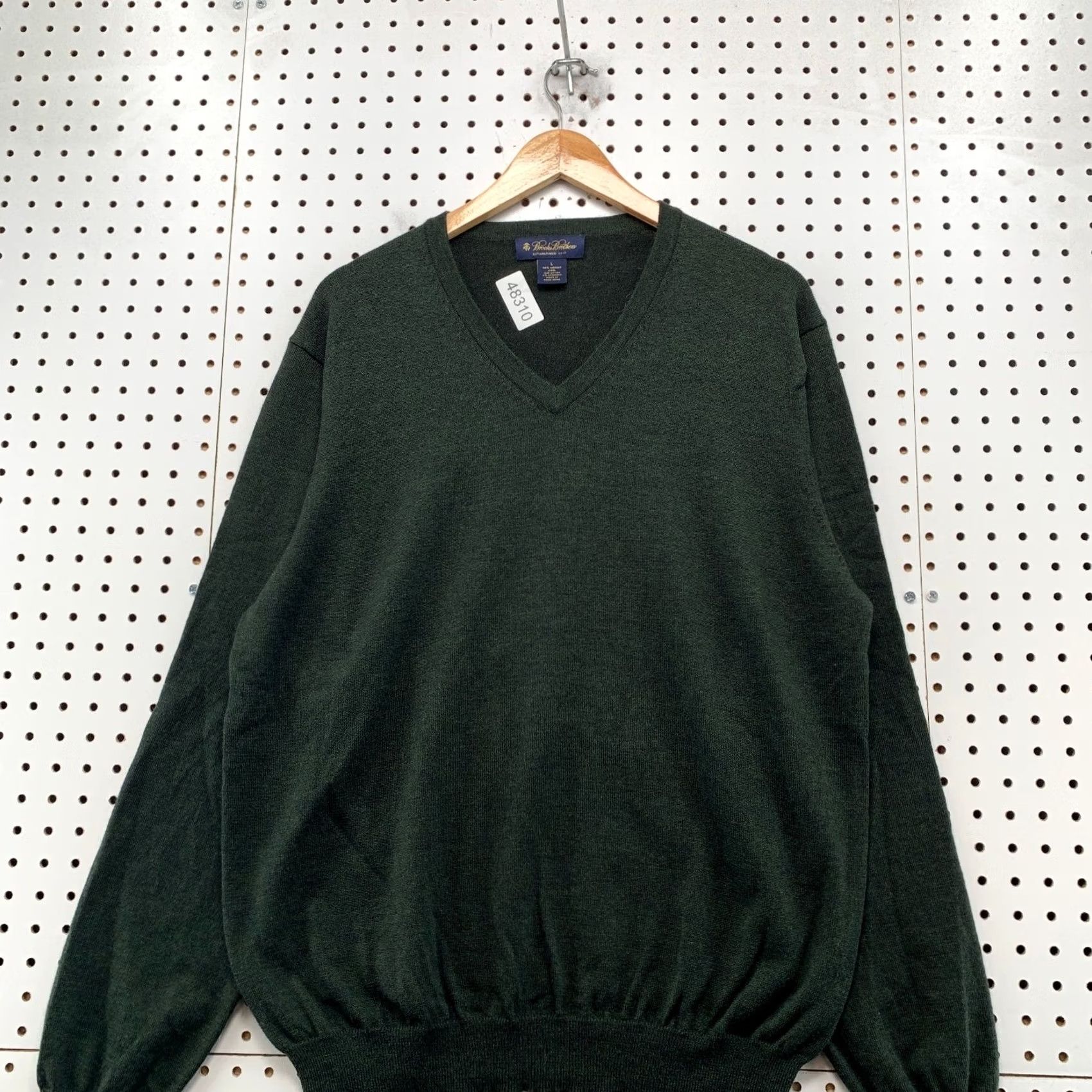 Brooks Brothers Brooks Brothers Merino Wool Sweater Men Large Green V-Neck Stretch Business Work Sweater Size US L / EU 52-54 / 3 - 4 Thumbnail