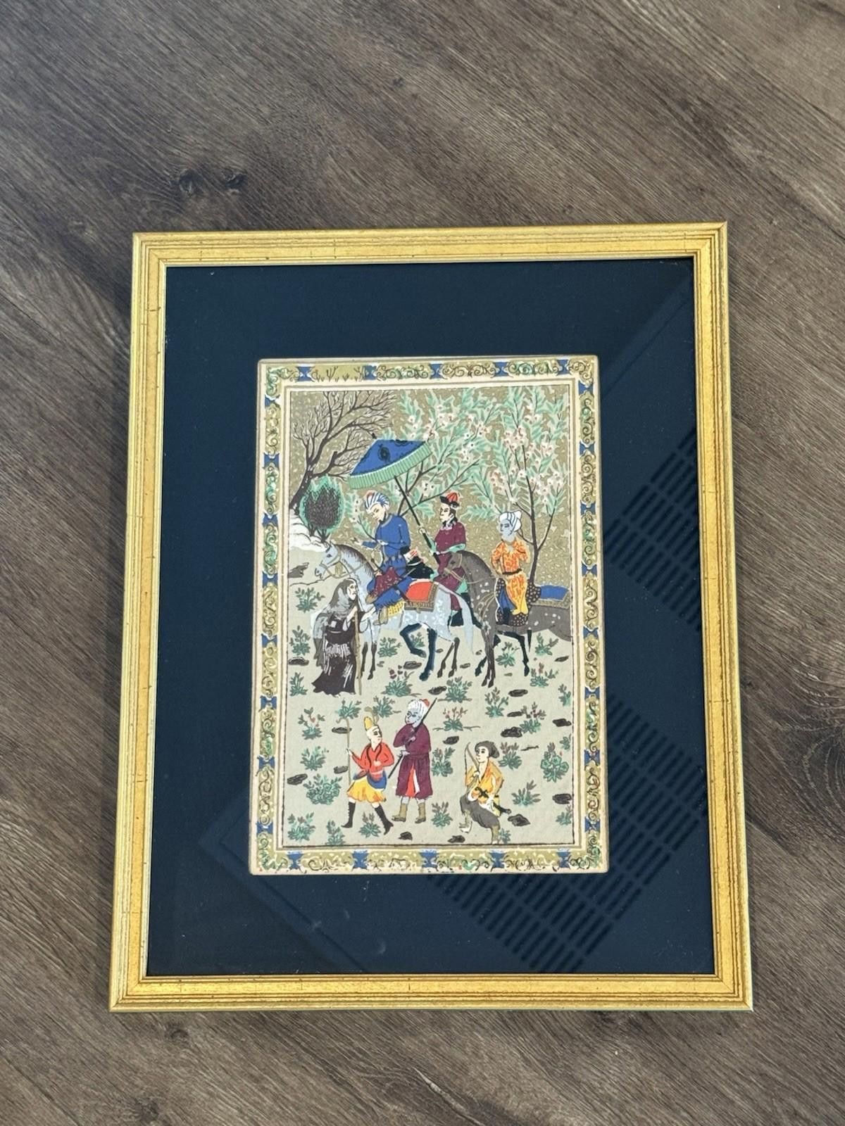 Designer Persian Miniature Painting Royal Procession Tapestry Silk Size ONE SIZE - 9 Thumbnail