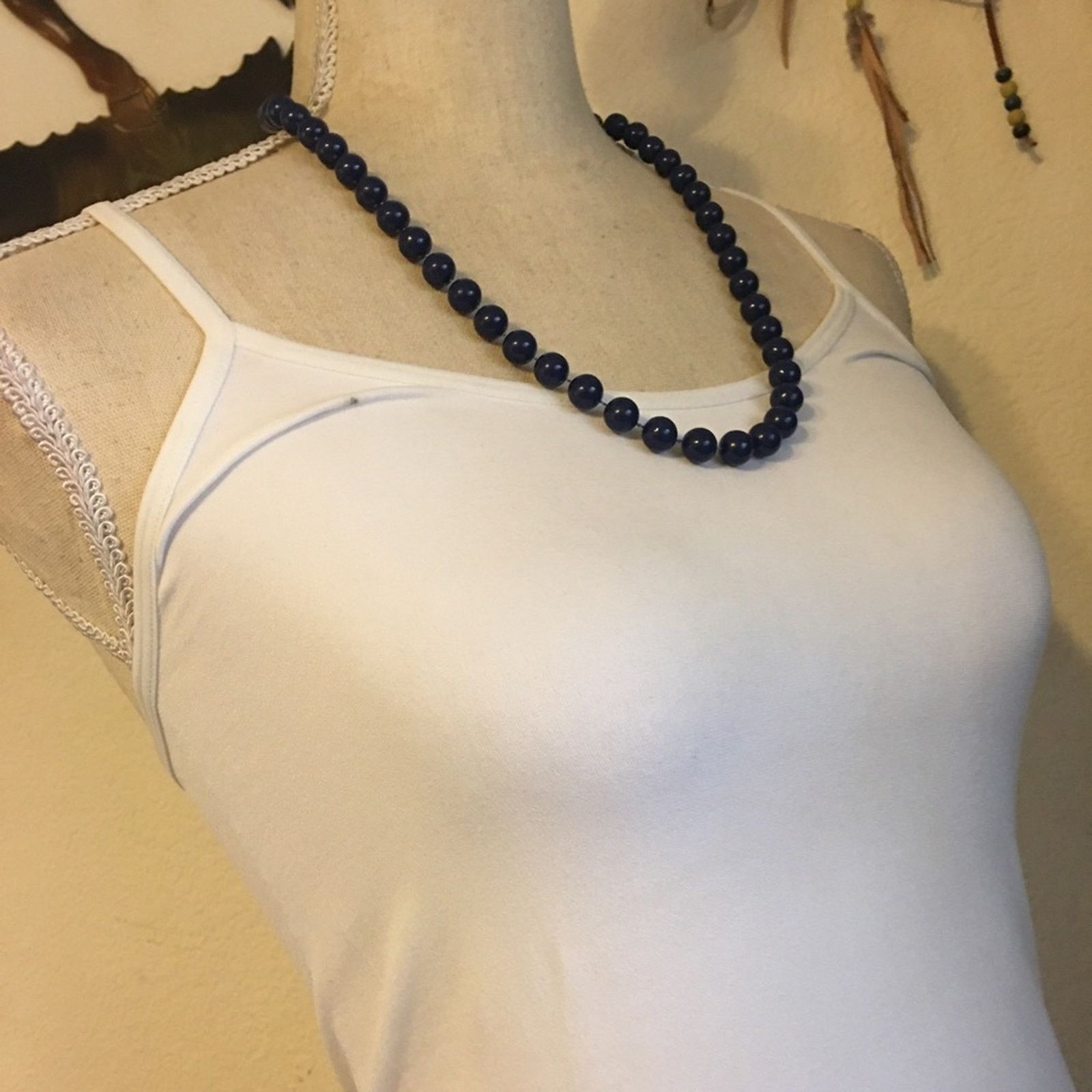Vintage Vintage navy round plastic bead necklace Size ONE SIZE - 2 Thumbnail