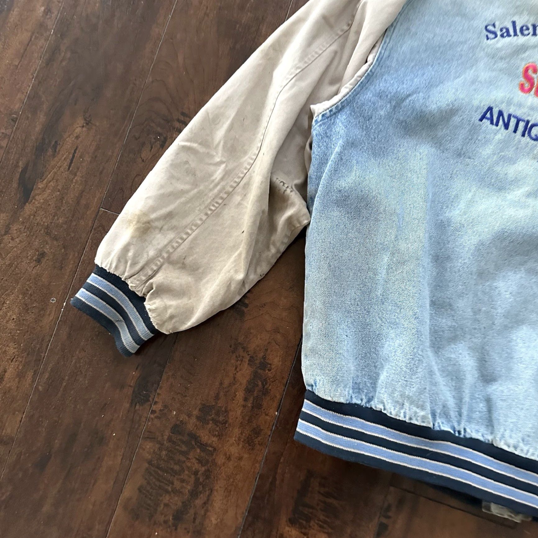 Port & Company VINTAGE Port & Company Oregon 90s Denim Varsity Jacket Bomber Racing Cotton Blue XL Men Size US XL / EU 56 / 4 - 4 Thumbnail