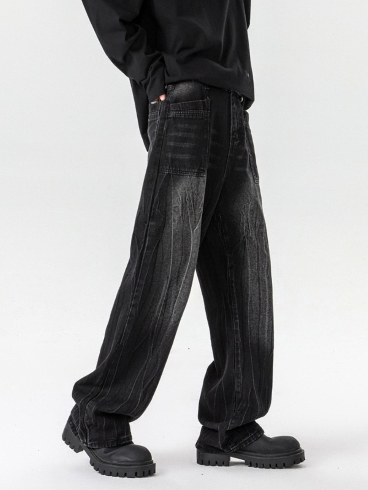 Japanese Brand Retro Men's Loose High Street Wide-Leg Lightning Jeans Size US 32 / EU 48 - 3 Thumbnail