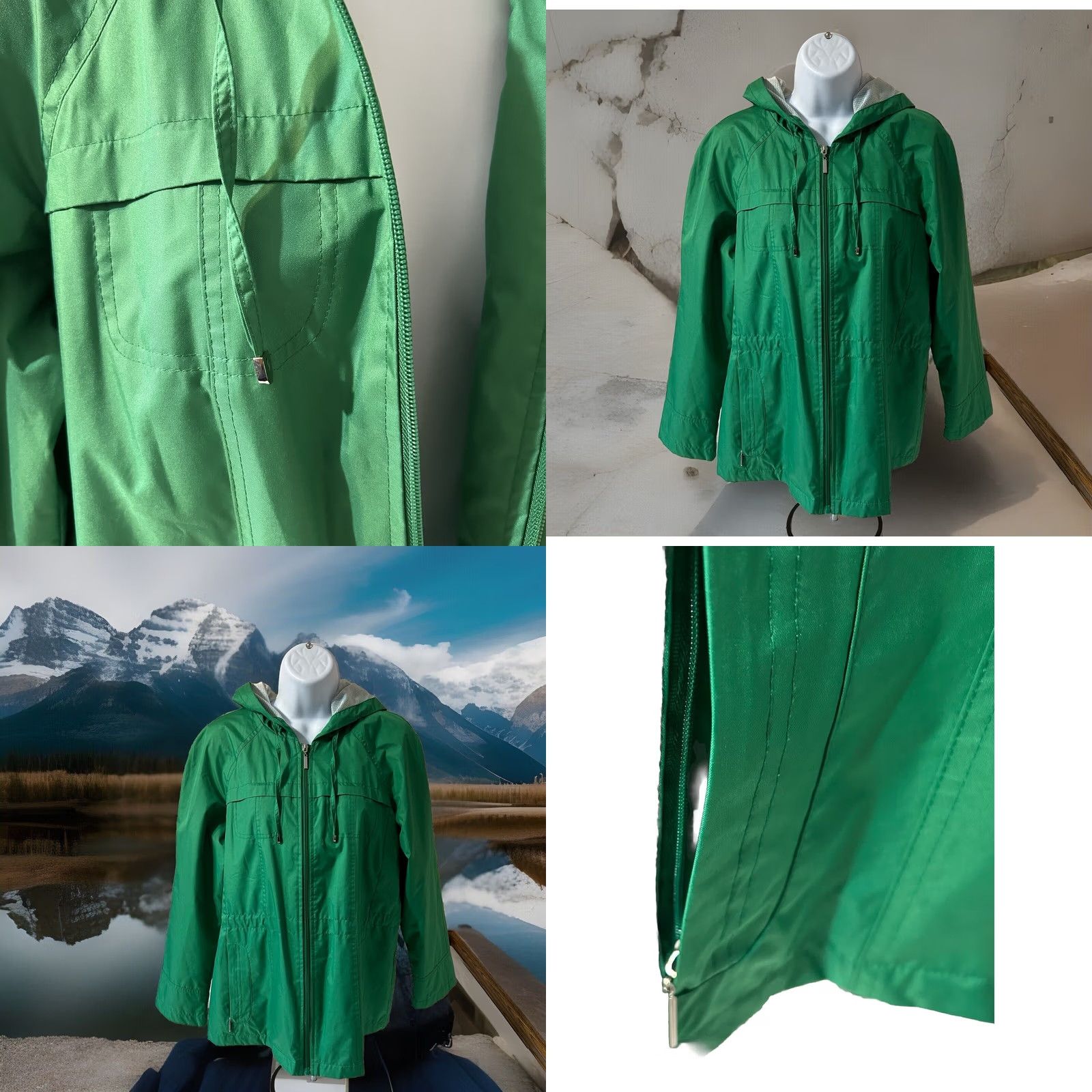 Vintage Raincoat Fleet Street LTD Hooded Women Size Petite Medium Green Full Zip RN5041 Size M / US 6-8 / IT 42-44 - 8 Thumbnail