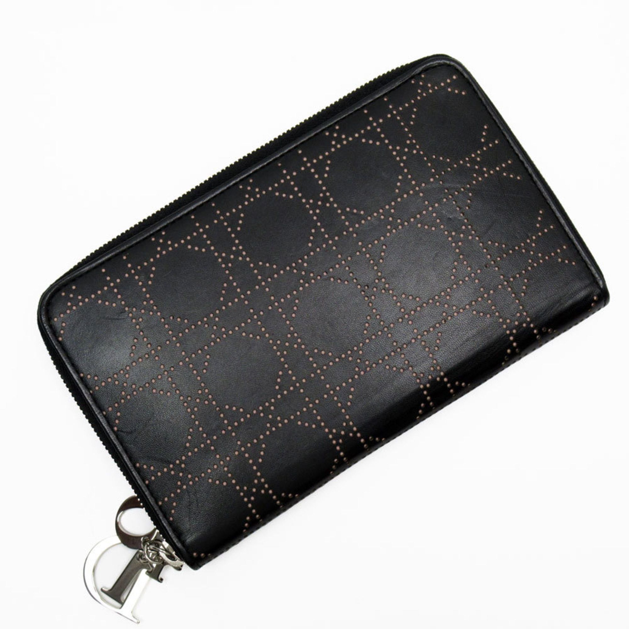 Christian Dior Organizer Cannage Leather Black x Light Pink Men's Women's t19165a