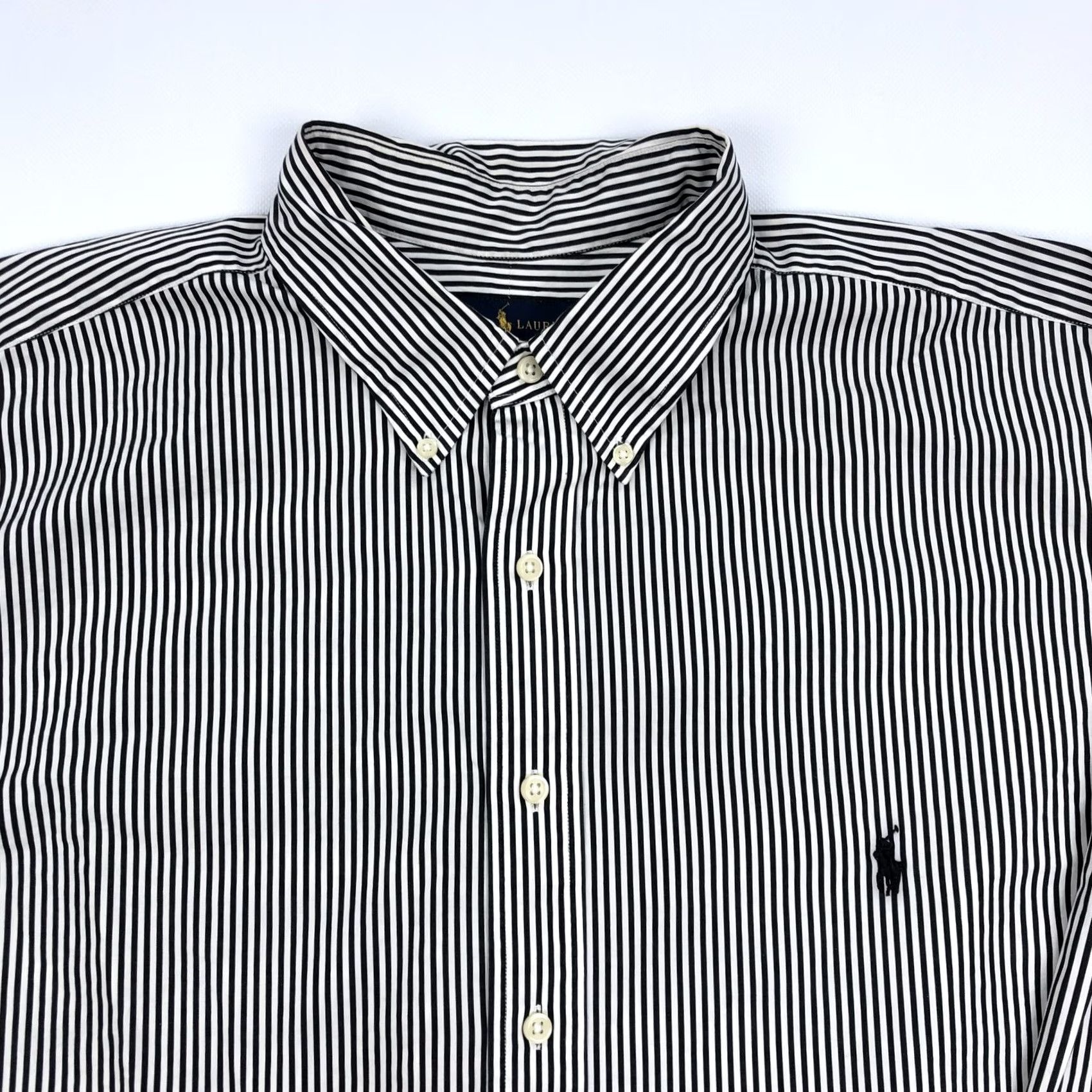Ralph Lauren Ralph Lauren Shirt Button-Down 2XB Big & Tall Black White Stripe Long Sleeve Embroidered Logo, 100 Cotton, Classic Fit, Casual Business Travel Men Size US XXL / EU 58 / 5 - 2 Thumbnail