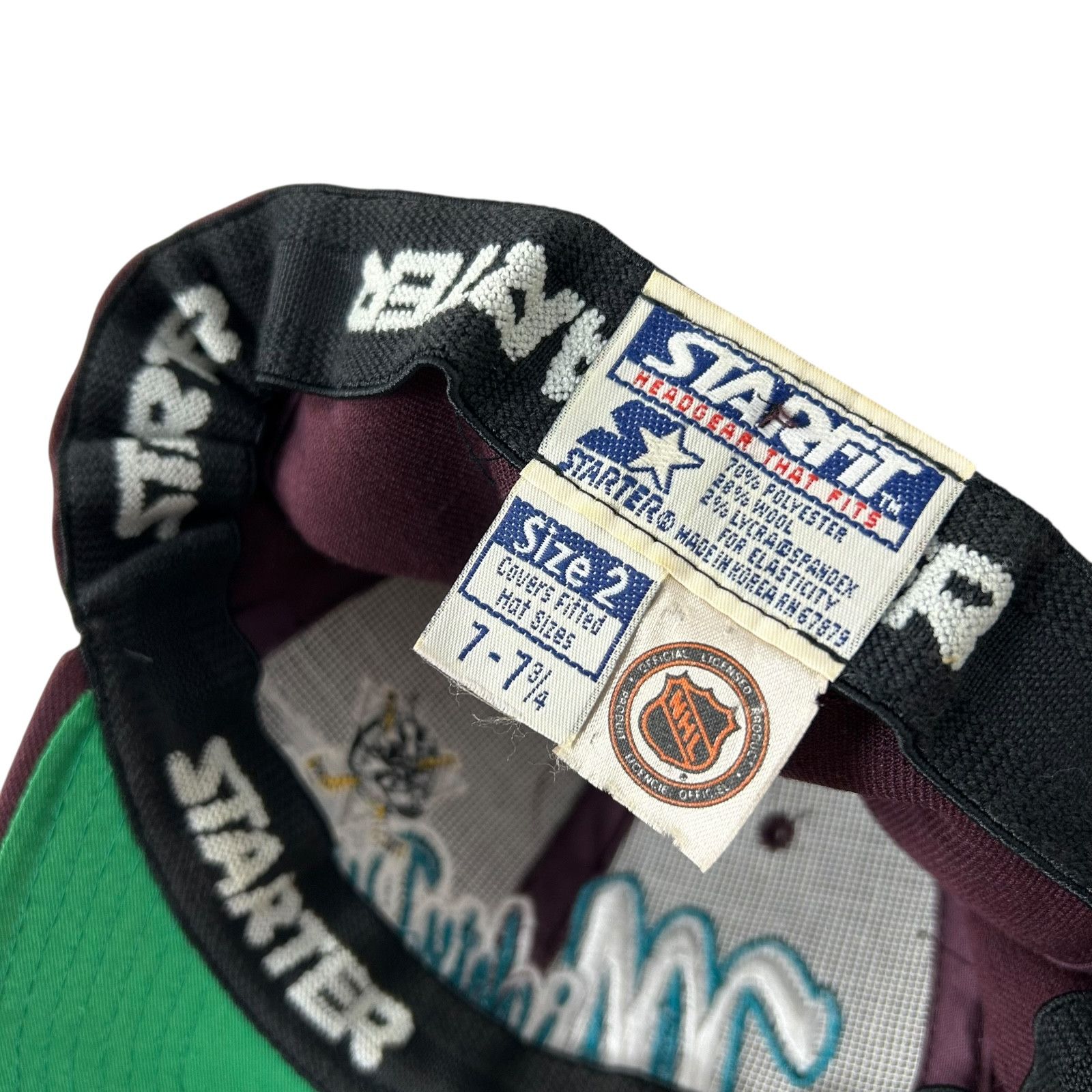 Starter 90s ANAHEIM MIGHTY DUCKS FITTED SPANDEX HAT SIZE 2 7 - 7 3/4 Size ONE SIZE - 6 Thumbnail