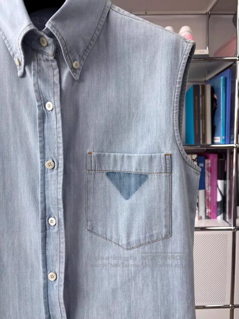 Prada Prada Old-fashioned blue sleeveless triangle logo denim ve Size XXS / US 00 / IT 34 - 2 Thumbnail