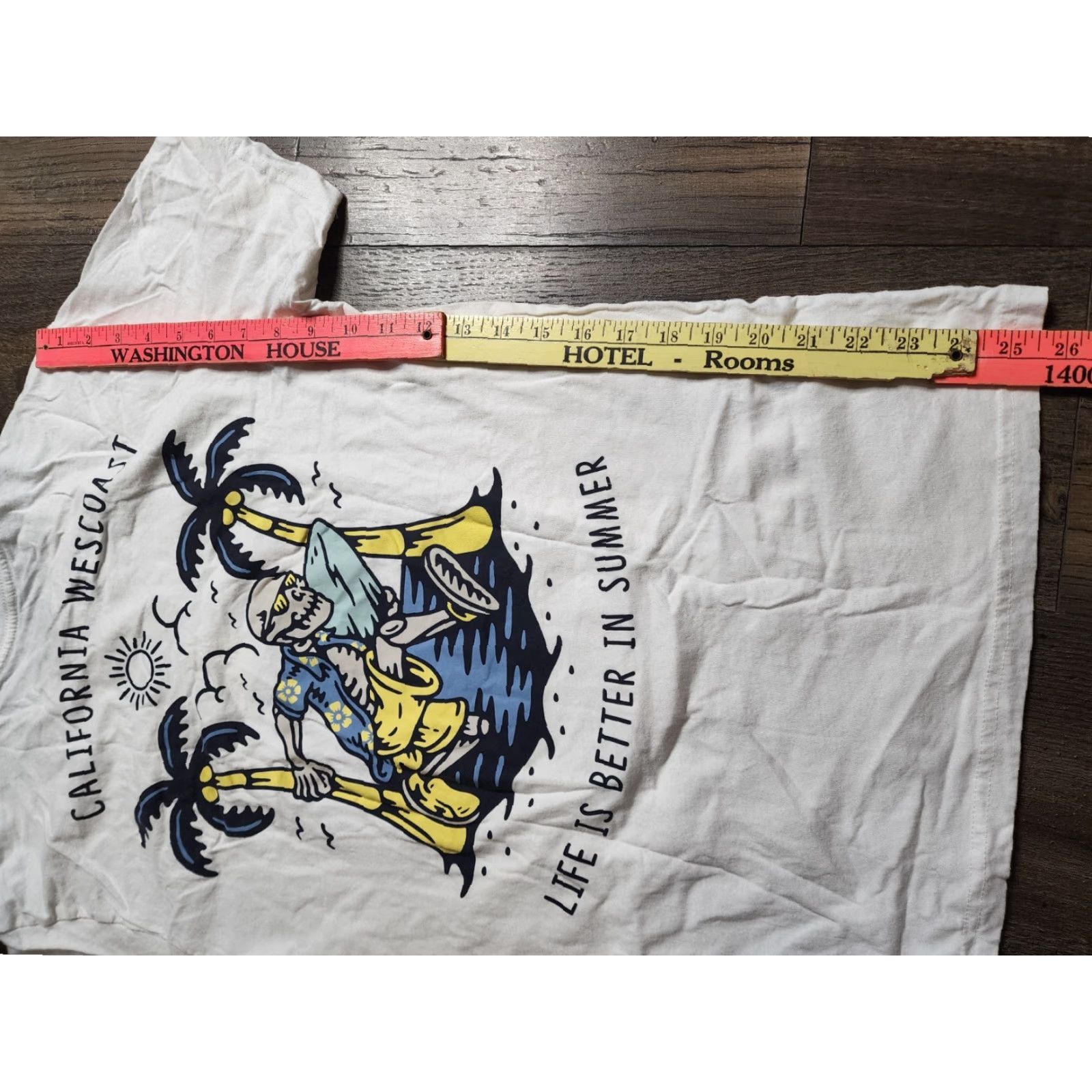 Vintage Womens L California Skeleton T Shirt Double-Sided - Social Culture - Crew Neck - Short Sleeve - White - Basic - Summer - Men/Women? Size L / US 10 / IT 46 - 3 Thumbnail