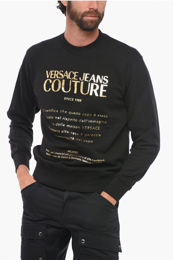 image of Versace Og1Mm0524 Fleece Cotton Sweatshirt In Black, Men's (Size Small)